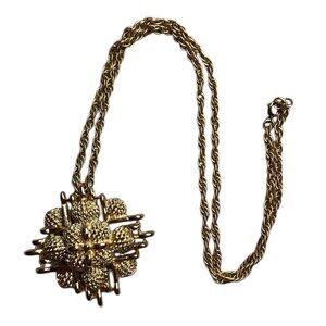 Vintage Brutalist Monet Signed Cross Pendant Necklace long double link chain